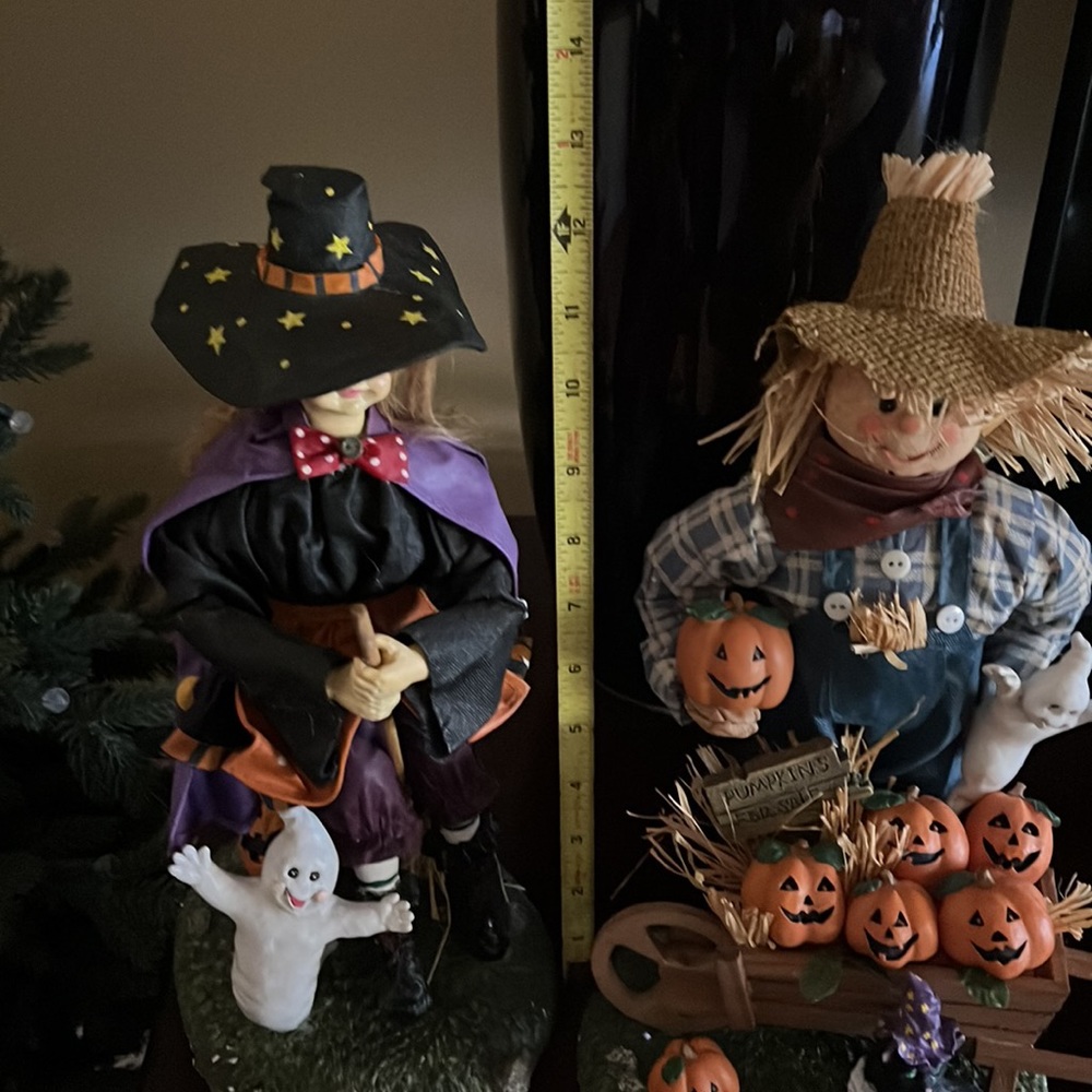 SCARECROW AND WITCH FABRIC MACHE FIGURES 13” TALL APPROXIMATELY HALLOWEEN - Picture 10 of 12